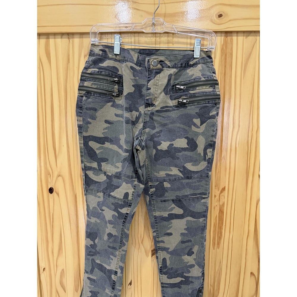 Umgee Jeans Womens Small Green Camo Skinny Ankle Zip Stretch Zipper‎ Pockets